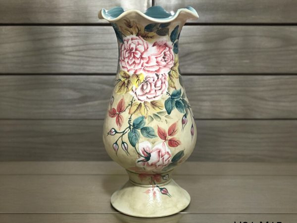 Bình Hoa Decor Dáng Cao Miệng Loe Vẽ Hoa Hồng Bát Tràng H31cm | Quà Tặng Sứ Bát Tràng