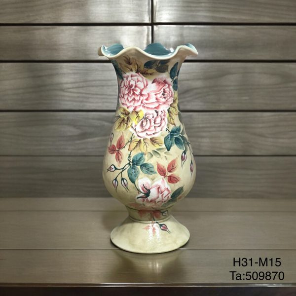 Bình Hoa Decor Dáng Cao Miệng Loe Vẽ Hoa Hồng Bát Tràng H31cm | Quà Tặng Sứ Bát Tràng